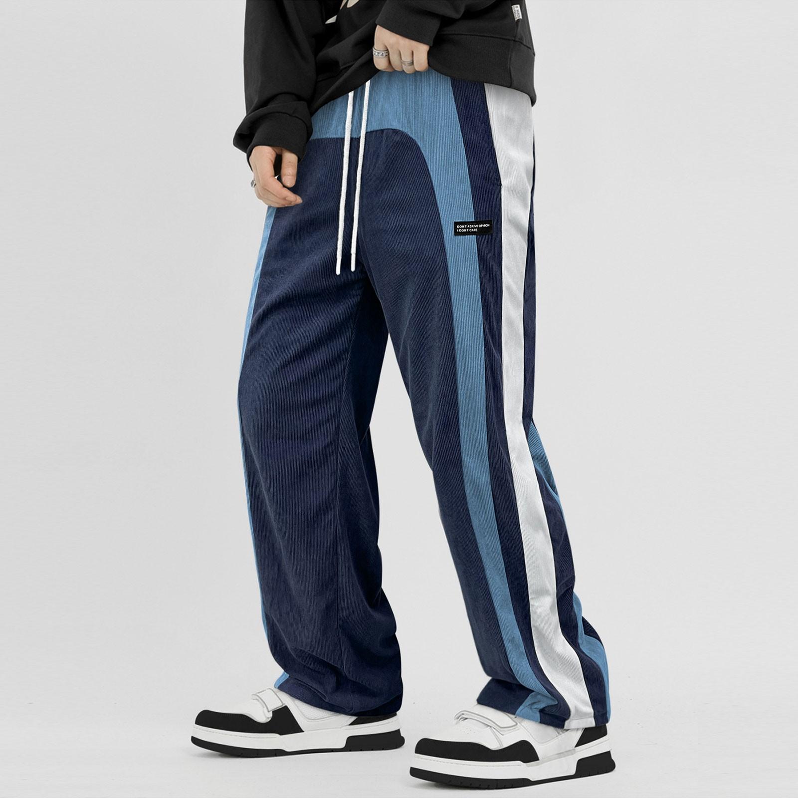 

Men s Sporty Casual Pants - Color-Block Striped Trendy Wide-Leg Trousers With Stylish Design XL Темно-синій