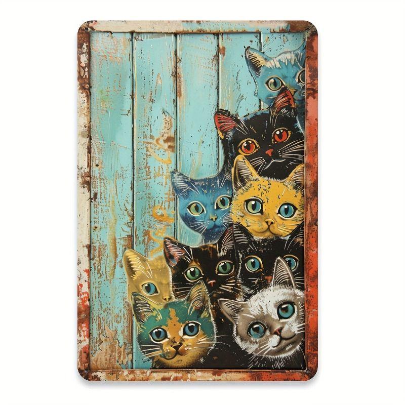 Vintage Style Metal Tin Sign Cute Cats Dogs for Cafe Interior