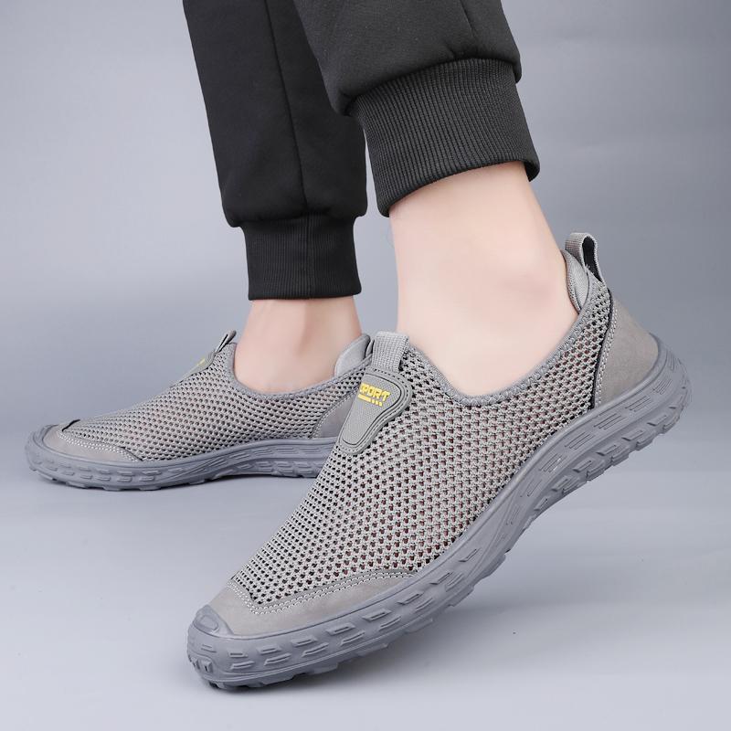 Mens Breathable Sneakers All-match Mens Slip on Shoes Hollow Out Mens Comfortable Loafers Luxury Brand Lightweight Flats for Men