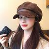 Belt Buckle Suede Octagonal Hat British Style Painter Hat Fashion Pu Leather Beret  Autumn