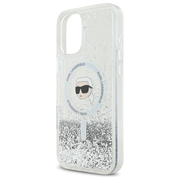 Karl Lagerfeld Klhmp16Slgkisgh Iphone 16 6.1 Hardcase Transparent Liquid Glitter Karl Head Magsafe