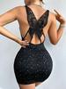 2025 European & American Backless Shiny Butterfly Strap Bodycon Dress