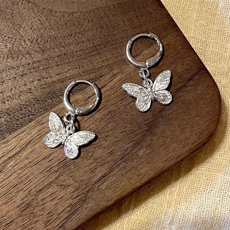

Винтажные серебряные серьги-кольца в виде бабочки для женщин и девушек в стиле панк-хип-хоп, висячие серьги, ювелирные изделия, подарки