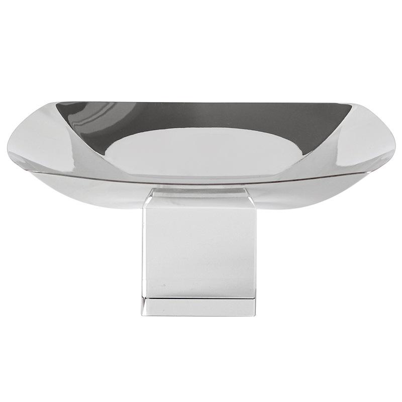 Minimalist Metal Square Fruit Bowl with Crystal Base for Dining or Coffee Tables