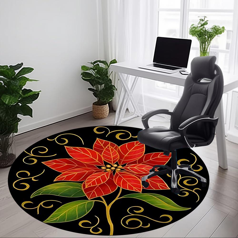 1pc Poinsettia Flower Chair Carpet for Office, Round Non-Slip Durable Large Size Office Carpet, Suitable for Office, Beautiful Decoration