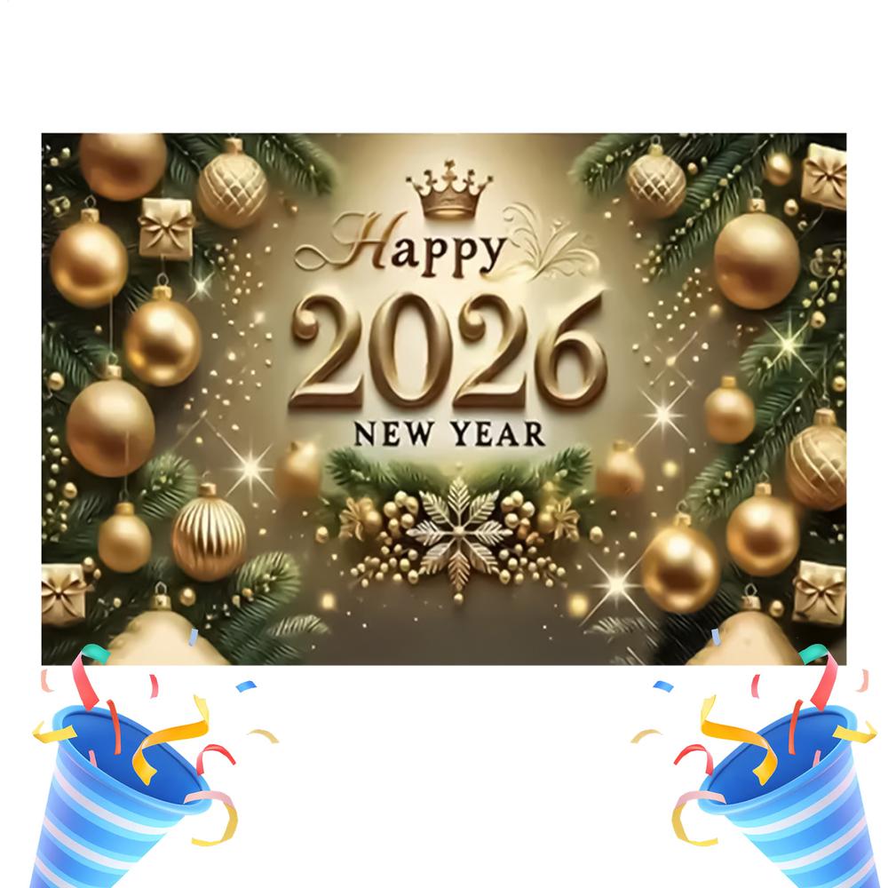 Happy New Year Banner 7x5 Ft 2026 Holiday Wall Sign New Years Decorations For Indoor Outdoor Party Christmas Home Office School