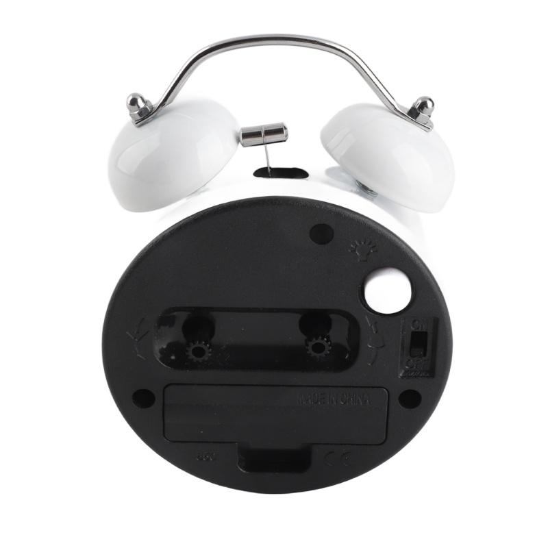 3 Inch Twin Bell Alarm Clock Modern Metal Mechanical Bedside Ringing Alarm Clock Battery Operated Silent Alarm Clock White