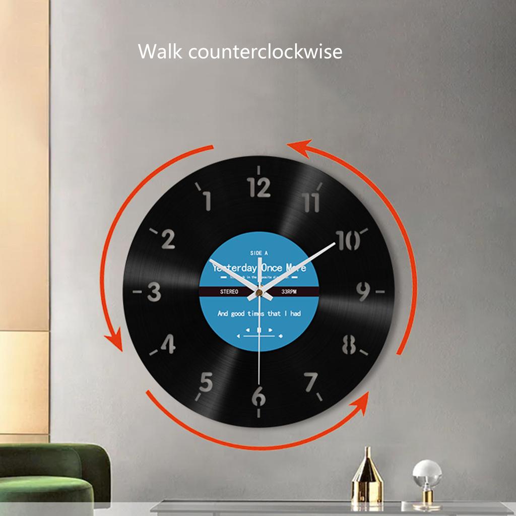 Retro Styles Reverse Running Time Wall Clock 12Inch Quiet Movement Vinyls Record Wall Clock for Living Room Decoration