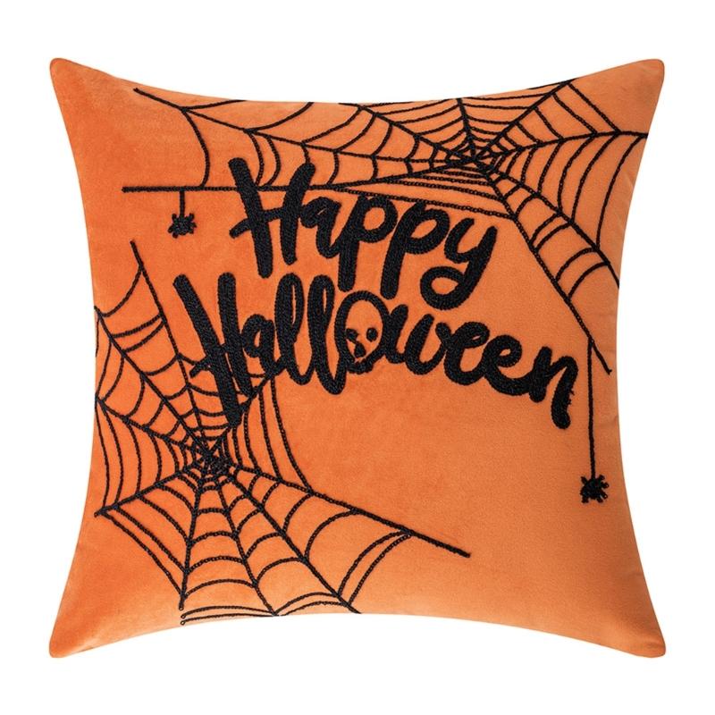 Sturdy Polyester Halloweens Throw Pillowcase With Closure Seasonal Embroidery Sofa Bedroom