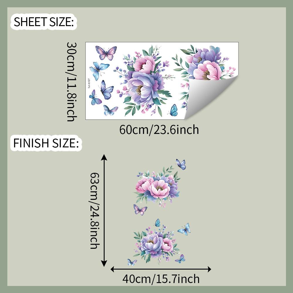 Aquarellblumen, Blätter und Schmetterling Wandaufkleber Selbstklebend Abnehmbar für Schlafzimmer Wohnzimmer Hintergrund Heimdeko