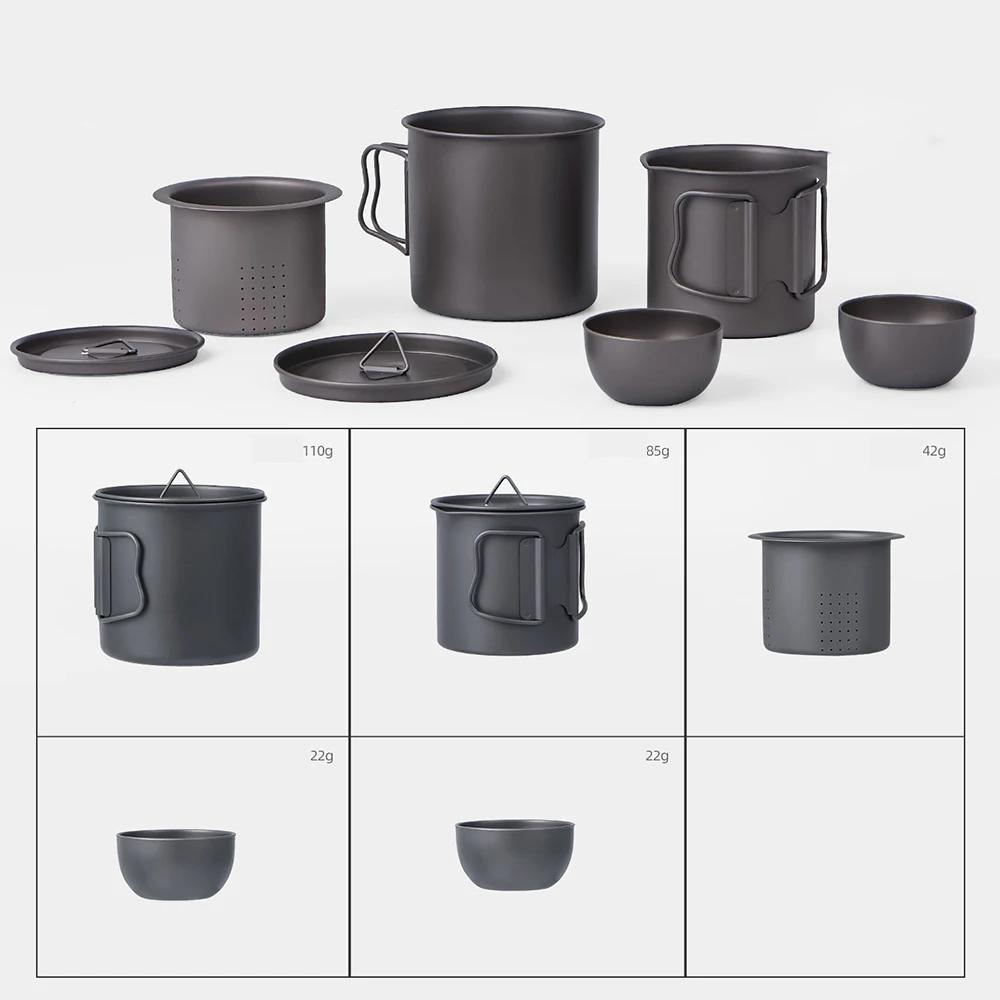 Camping-Kessel Titan-Teegeschirr Ultraleichter tragbarer Camping-Kessel & Teekanne mit Tassen für Outdoor-Reisen