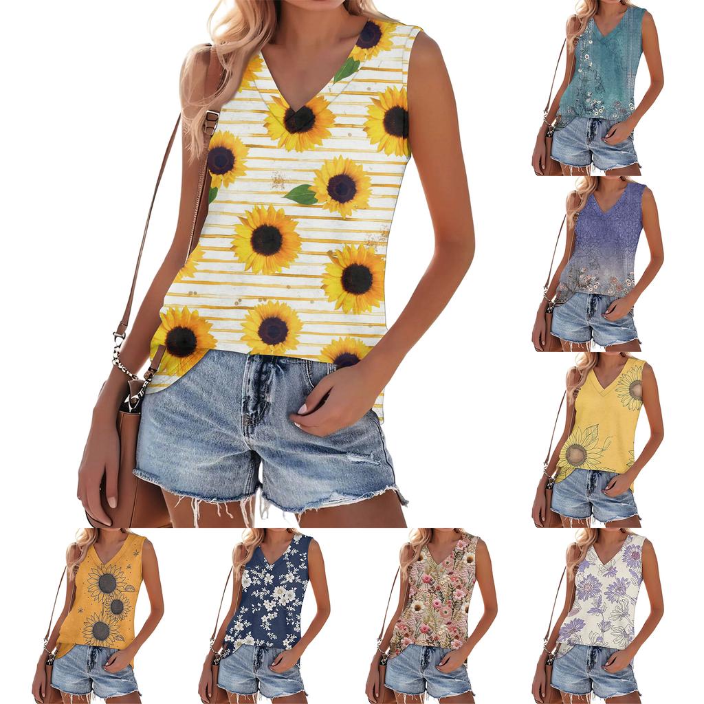 Women's Fashionable Casual Everyday Versatile Floral Print Slim-Fit Summer Tank Top