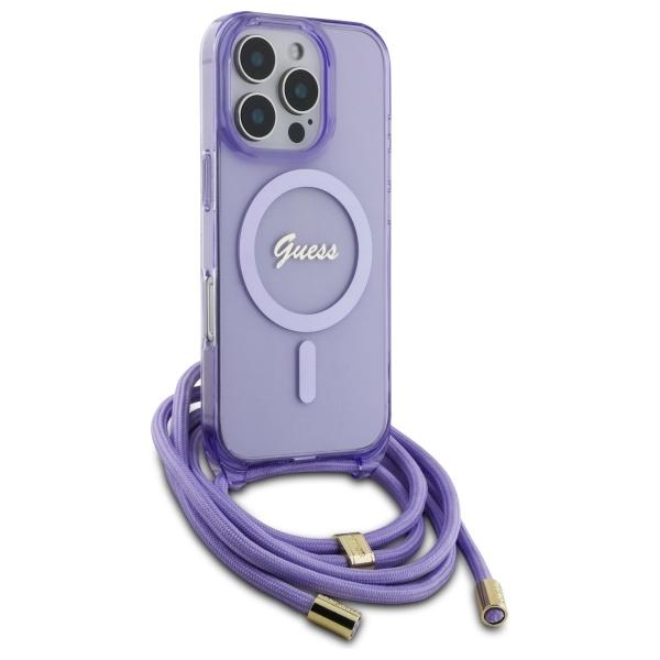 Guess Guhmp16Lhctsgnsu Iphone 16 Pro     6.3 Fioletowy/Purple Hardcase Crossbody Cord Script Magsafe