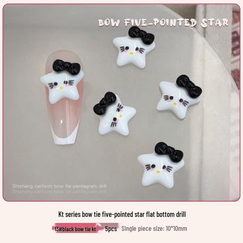Cartoon Cat Star Nail Art Decorations: Cute Bow & Star Rhinestone Accessories