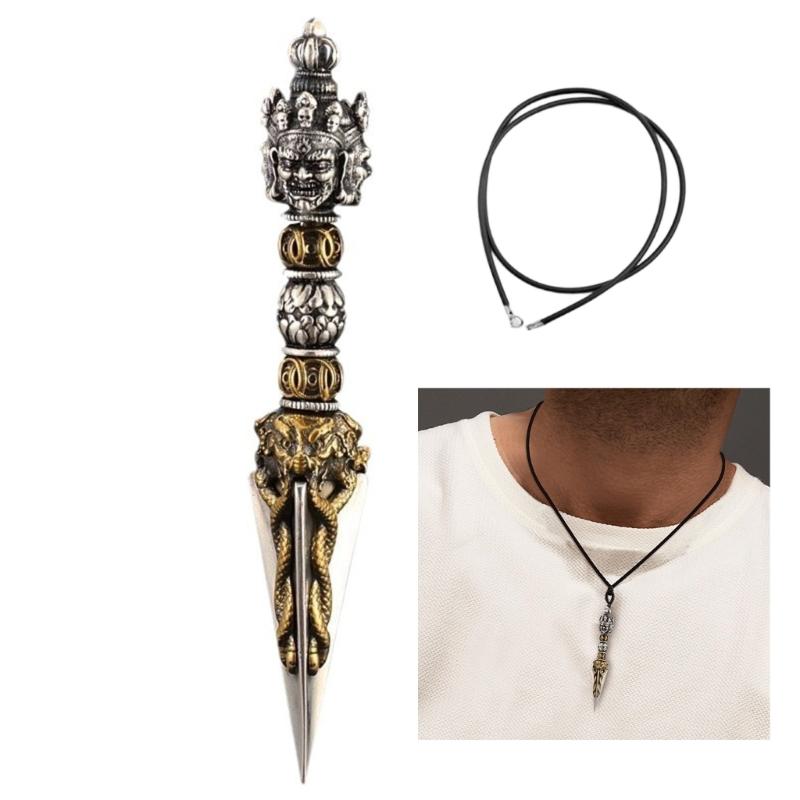 Sturdy Copper Tibetan Buddhist Amulet On Black Cord Necklace With Sacred Significance For Men
