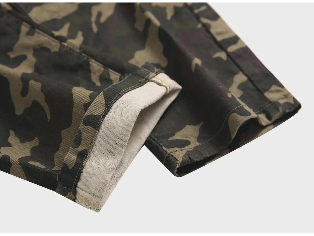 Herren Slim Fit Camouflage-Print Stretch Jeans - Militärgrüne Freizeithose