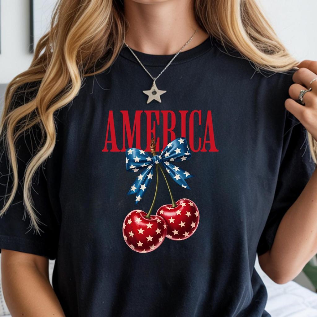 America Vintage Cherry Graphic Top, 4th of July Comfort Colors® Tee, Patriotic Retro Graphic, Independence Day Apparel