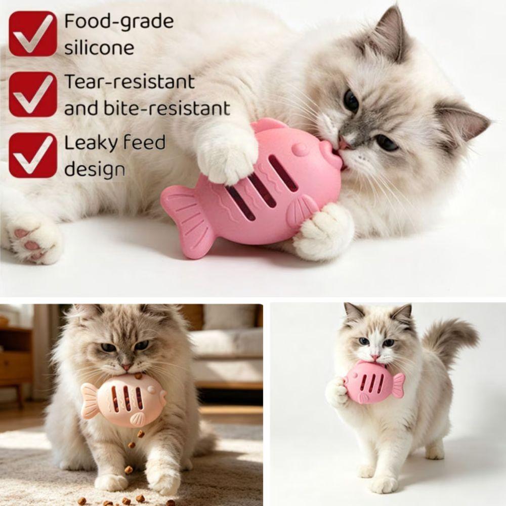 Fish Shape Fish Toy Silicone Cat Chew Toy Safe Contact Cat Feeder Cat Boredom Relief