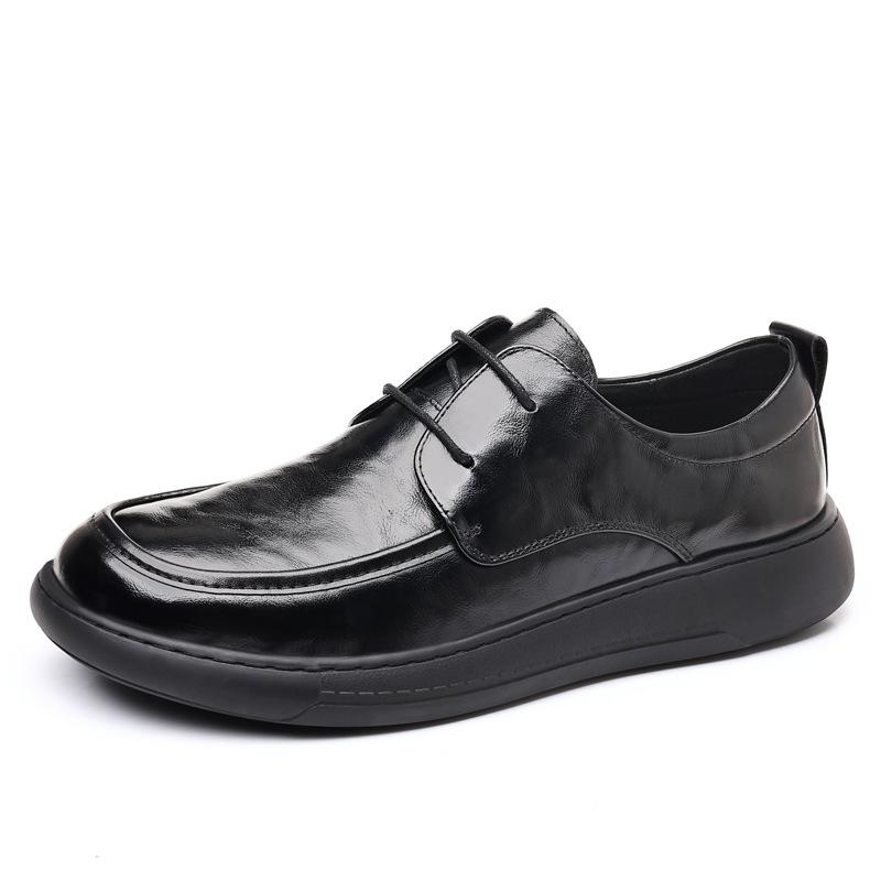 New Top Layer Cowhide Men's Casual Shoes with Thick Leather Sole and Wide Feet Fashionable and Trendy Single Shoes for Men One-piece Dropshipping