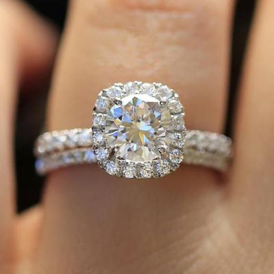 2 Pçs/set Luxo Mulheres Noivado Casamento Strass Incrustado Anel De Empilhamento Joias