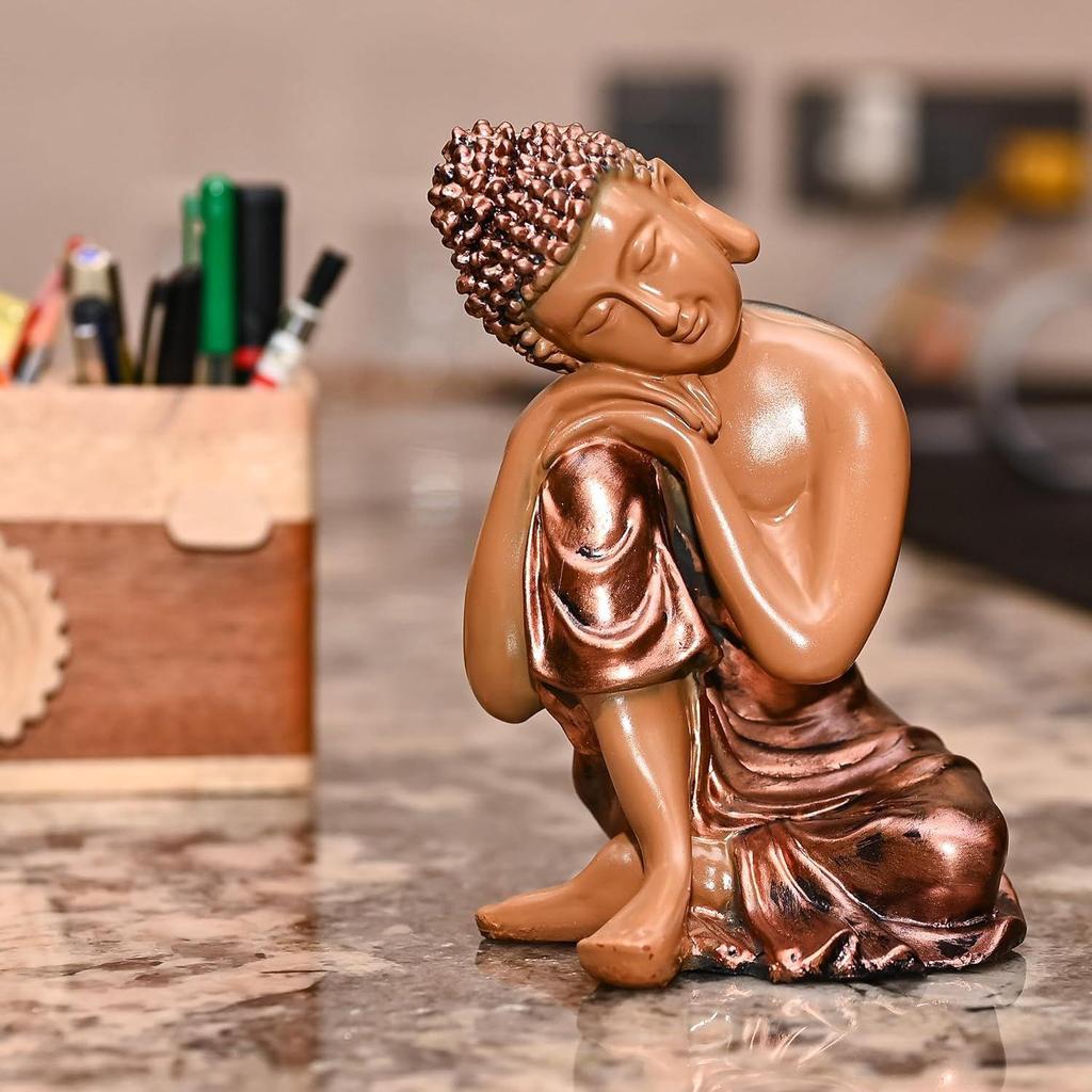 Buddha-Idol für Heimdeko – Ruhender Buddha auf Knie-Schaustück | Friedliche Buddha-Statue für Wohnzimmer, Meditation, Büro, Garten