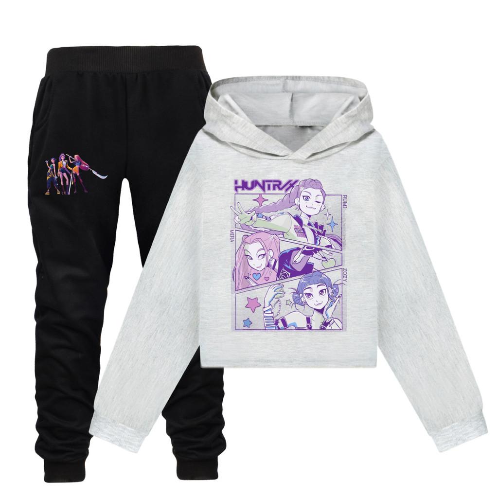 Kpop Demon Hunters Kids Cartoon Hoodie Set With Cotton Material For Casual Wear