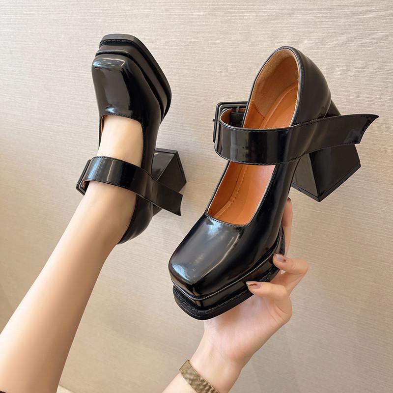 High heels women's Mary Jane shoes single shoes black British autumn and winter 2025 new velvet temperament British small leather shoes