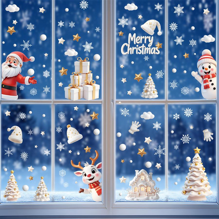 9 PCS/Set Of Christmas Electrostatic Glass Window Stickers Home Decoration Stickers Merry Christmas Scene Decoration Stickers