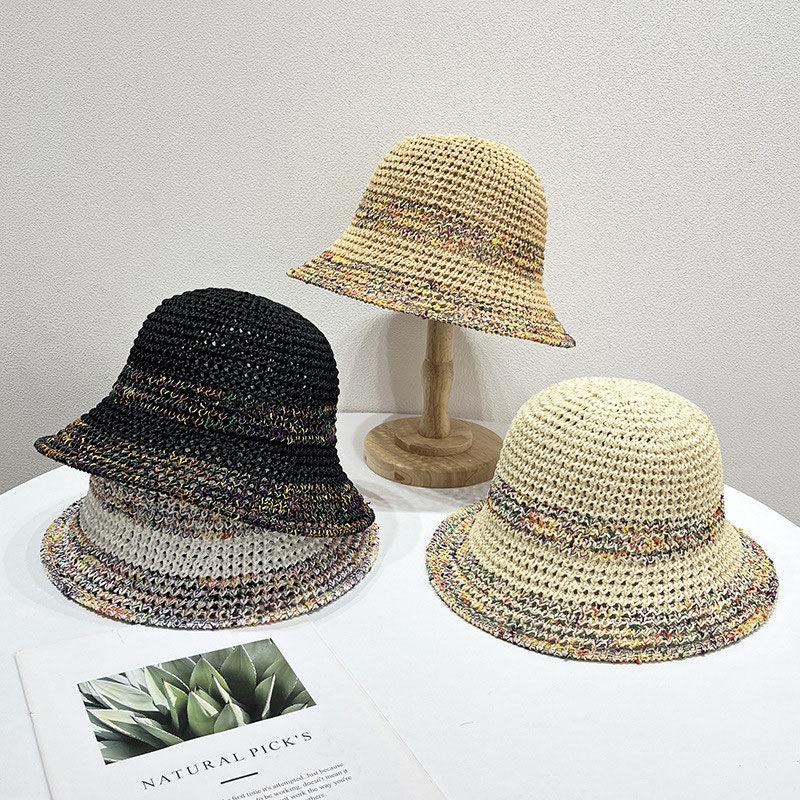 Summer Hollowed Out Beach Sun Protection Hat Breathable Seaside Colorful Vacation Style Wide Woven Straw Hat