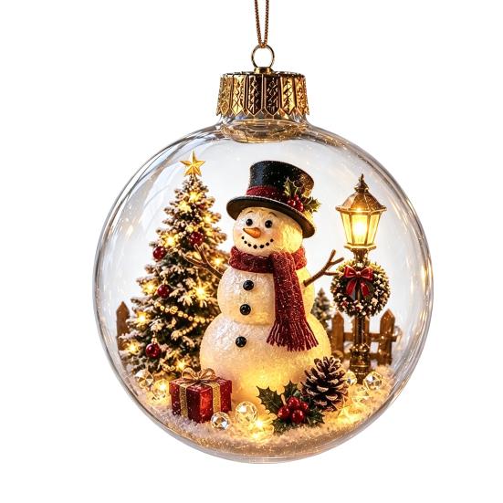 Winter Wonderland Decorations Lighted Clear Christmas Ball Ornaments, Cute Santa Claus/Tree/Snowman/Angel Figure Inside Warm Light Holiday