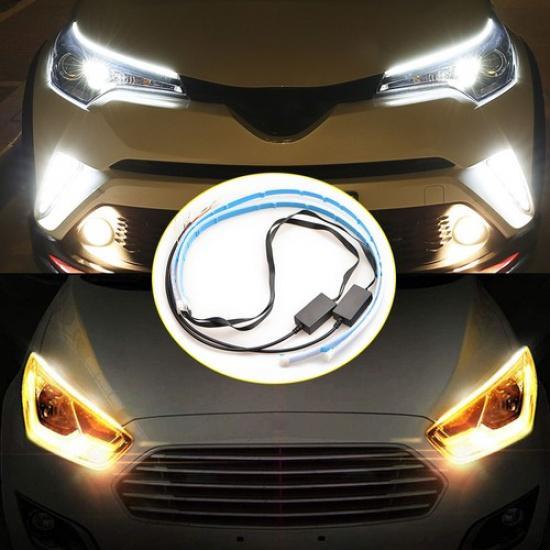 2X 60CM RGB Slim Sequential Flexible LED DRL Turn Signal Strip Car Headlight