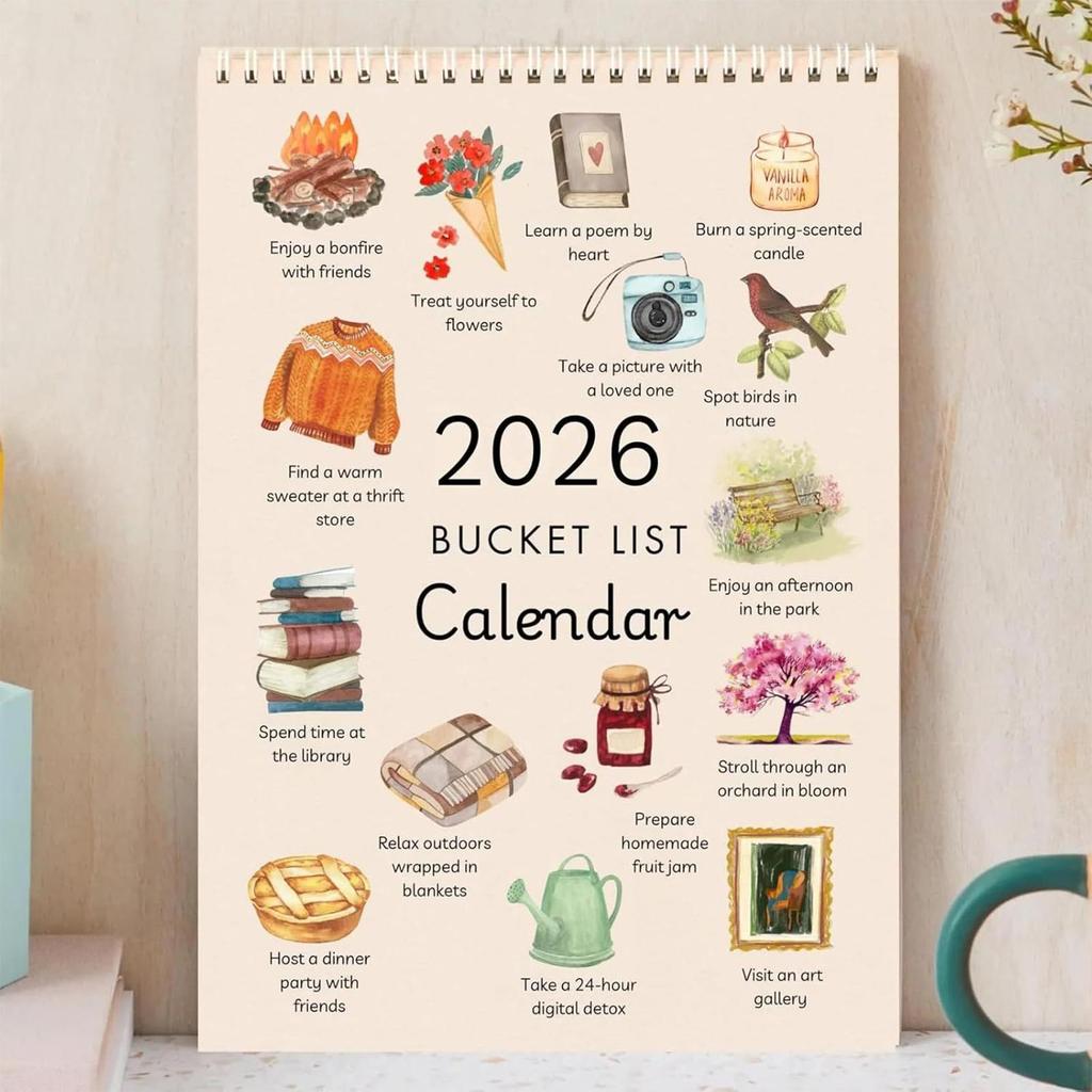 2026 Wall Calendar 12-Month Wish List Calendar Inspirational Goal Planner With Motivational Illustration Monthly List Wall Decor
