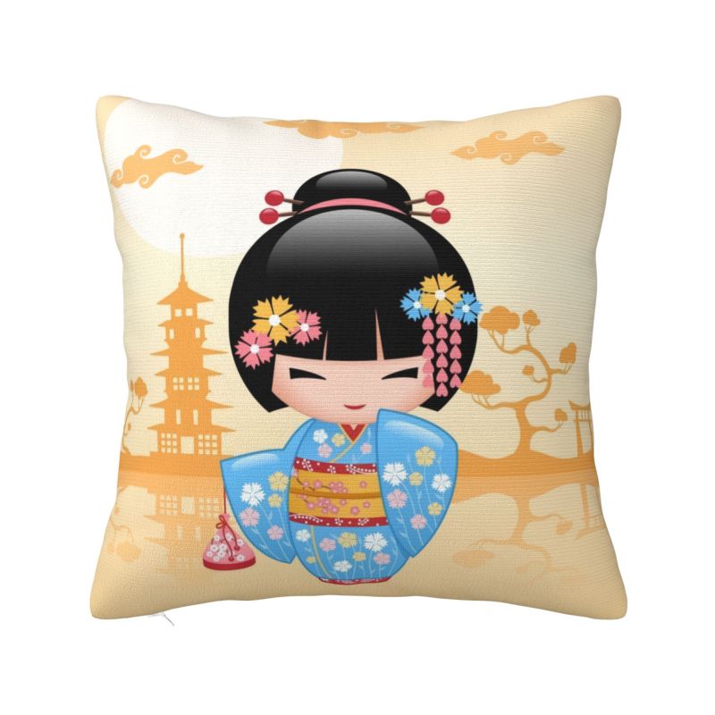 

Кукла Кокэси Вишневый Цвет Чехол для Подушки Декоративный Искусство Девушки Гейши Наволочка для Подушки Квадратная Полиэстеровая Наволочка для Дивана Автомобиля 30x30cm 12x12in