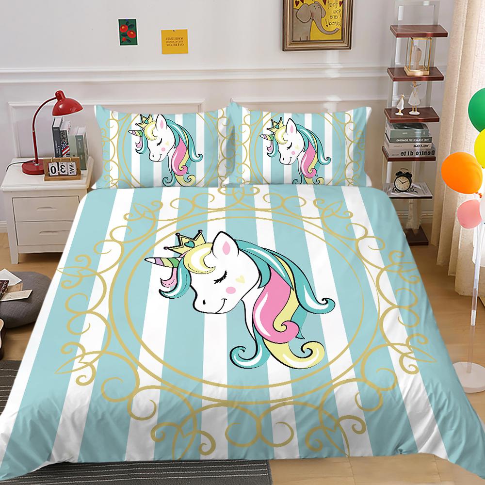 Unicorn Printing Bedding Cover Set Cute Duvet Cover Hot Sale Home Bed Clothes Boys Girls Bedroom Decor Single Double Size Bed Set
