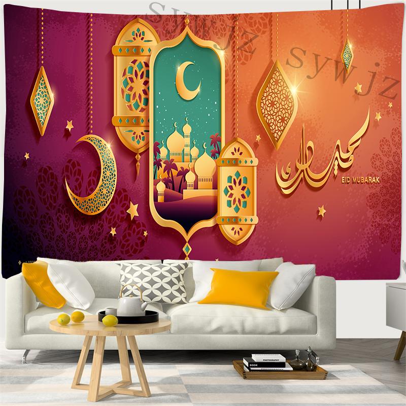 Eid Mubarak Prayer Room Background Tapestry Moon Stars Wall Hanging Art Ramadan Festival Muslim Home Decor Wall Hanging Cloth