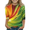 Print Tops For Youth Girls Round Neck 3/4 Sleeves T-Shirts Trendy Tops Outfit Tees