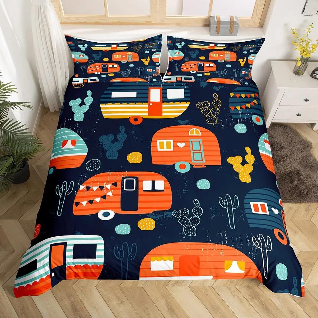 Copripiumino per Camper Auto Cartone Animato Campeggio Per Bambini Ragazzi Ragazze Regali Giocattolo Campo Viaggio RV Copripiumino Decorazioni Camera da Letto Queen