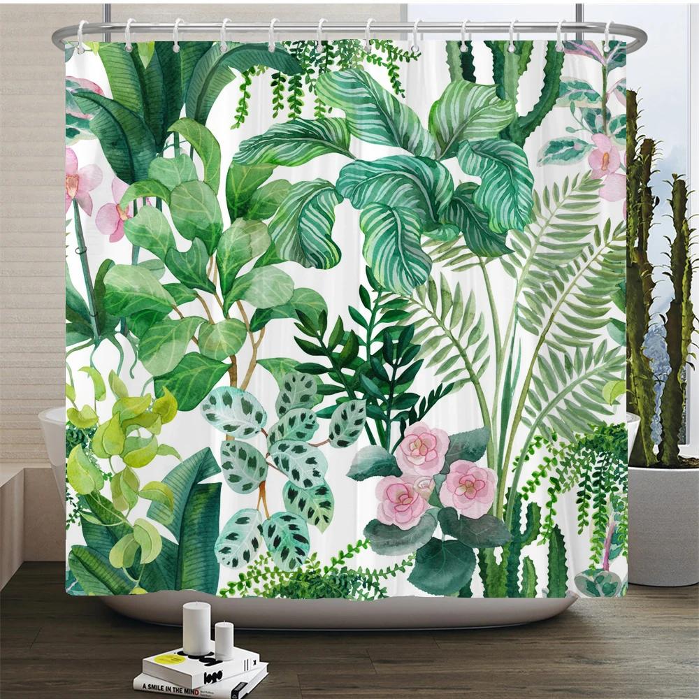 Elegant Flowers Shower Curtain 180x180cm Floral Shower Curtain Polyester Bath Curtain Bathroom Decor Machine Washable With Hooks