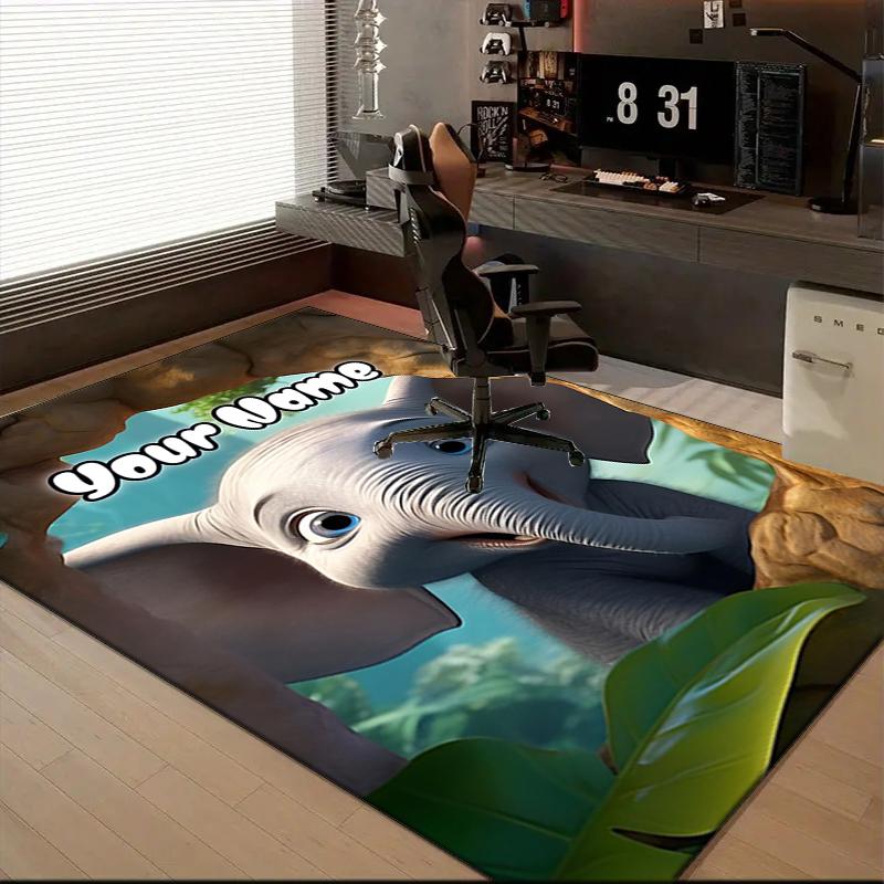 1PC Custom Name "Jungle Adventure Elephant" Theme Floor Mat Ideal for Living Room, Game Rooms, Office, Bedroom, Office Floor Mat , Floor Mats for Home