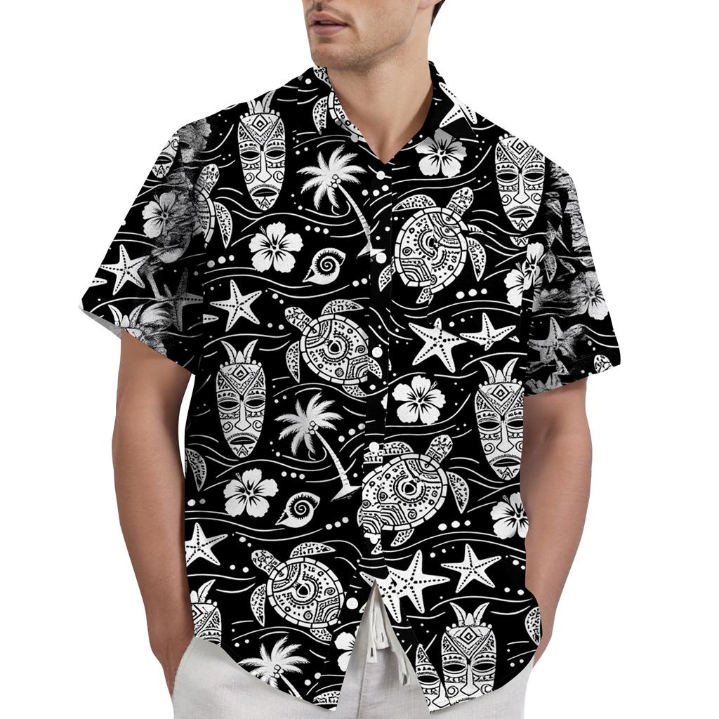 Men's Casual Button Down Short Sleeve Shirt Floral Print Lightweight Breathable Fabric Relaxed Fit Summer Beach Shirt