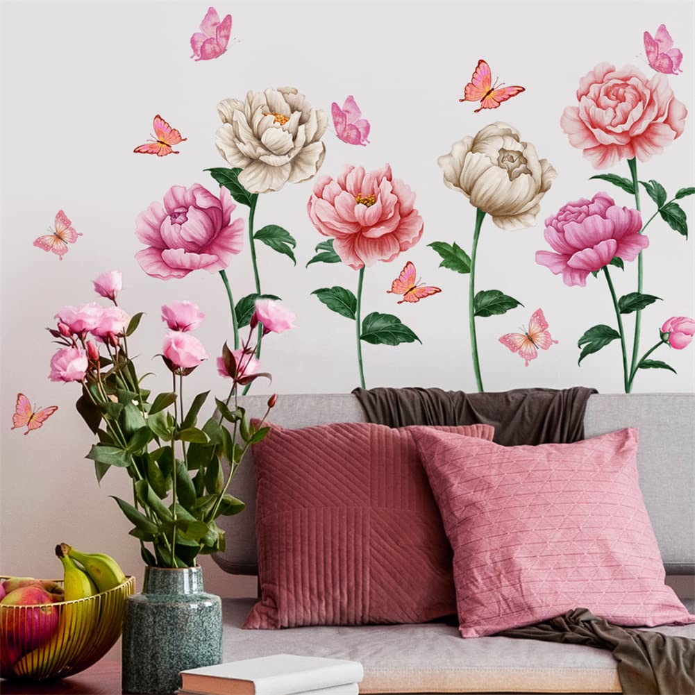 WOHAHA Flower Wall Stylish Removable Wall Pink Flower and Butterfly Living Wall Removable Wall Sticker Decoration Sticker, Decal, Pattern, Room,