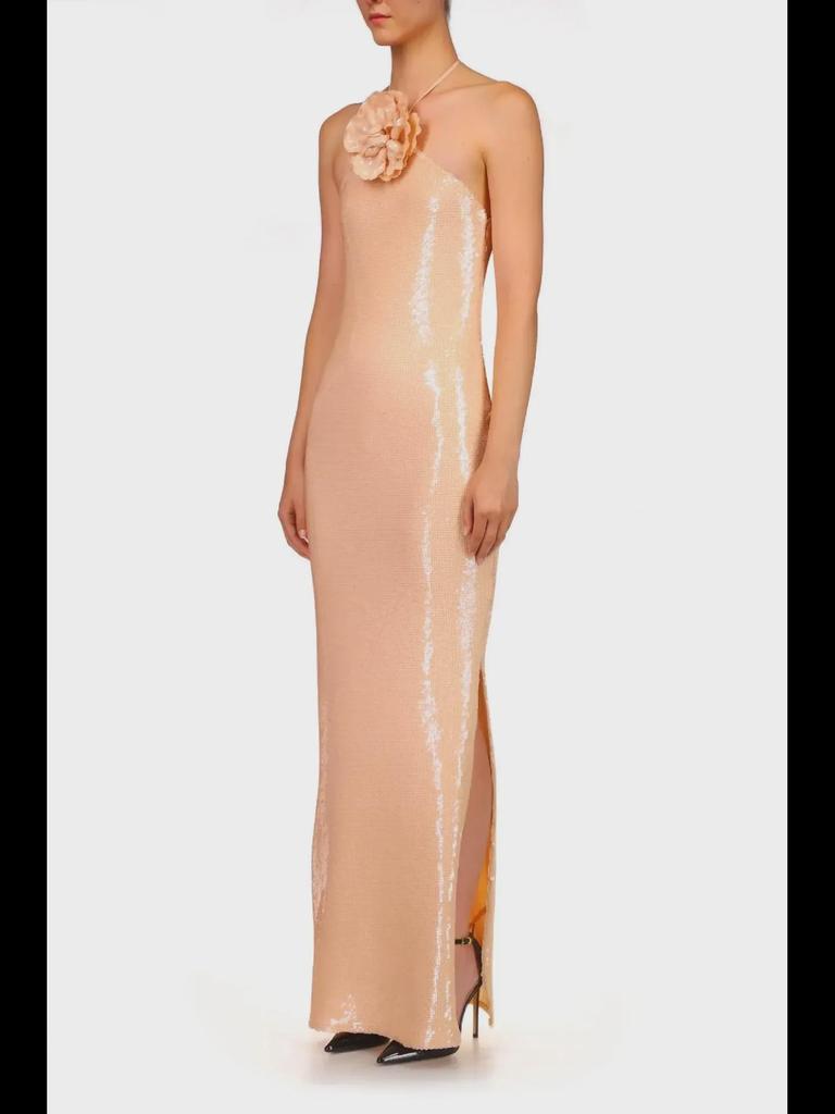 2024 Elegancka morelowa i biała sukienka wieczorowa z dekoltem halter dla kobiet