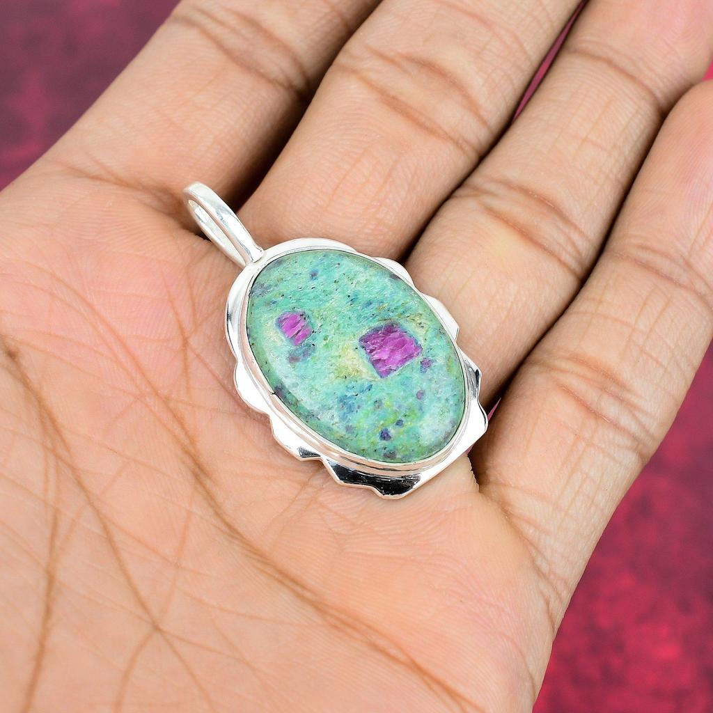 Ruby In Fuchsite 925 Solid Sterling Silver Pendant, Handmade Gemstone Pendant Jewelry, Gifts For Wife Brand New Pendant