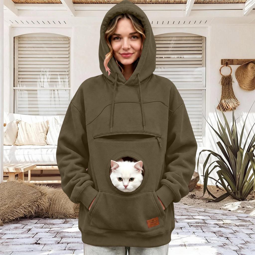 Unisex Langarm Kapuzenpullover mit Haustier-Tasche für Hund, Modischer Pullover