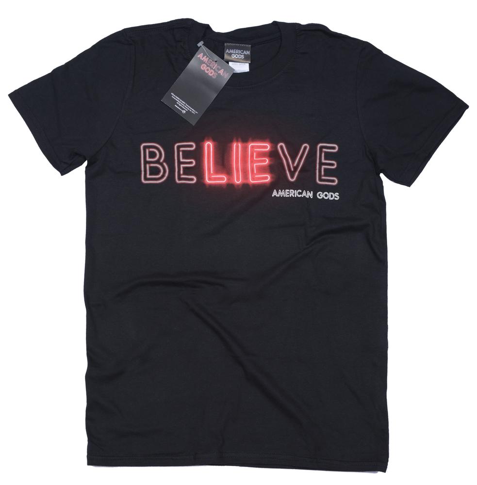 Official American Gods Believe T Shirt Black Cotton Fantasy TV Show New Small S