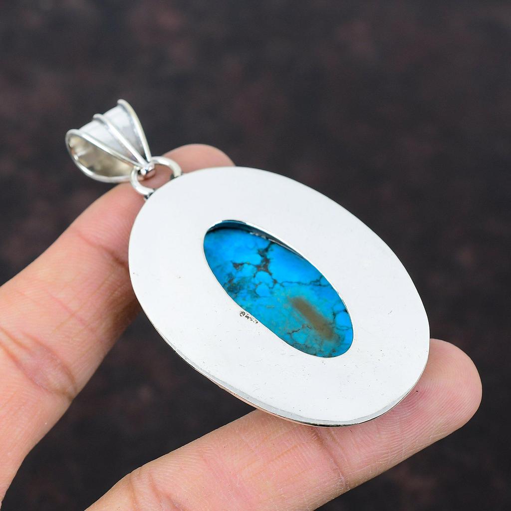 Tibetan Turquoise Pendant 925 Sterling Silver Pendant Vintage Pendant Natural Gemstone Jewelry Handmade Antique Pendant Gift For Anniversary