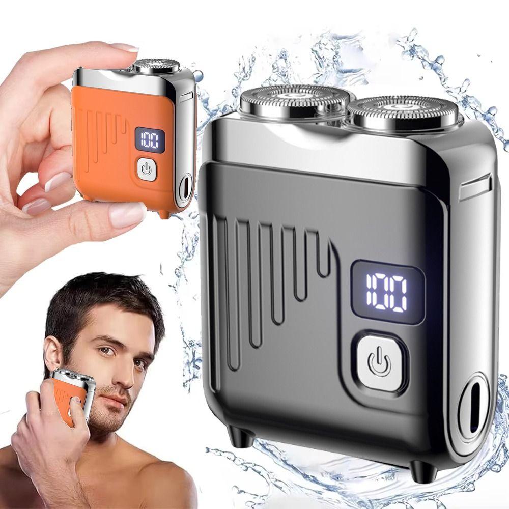 Double Head Mini Electric Shaver LCD Display Men's Beard Trimmer Pocket Rotary Razor  Gift For Men