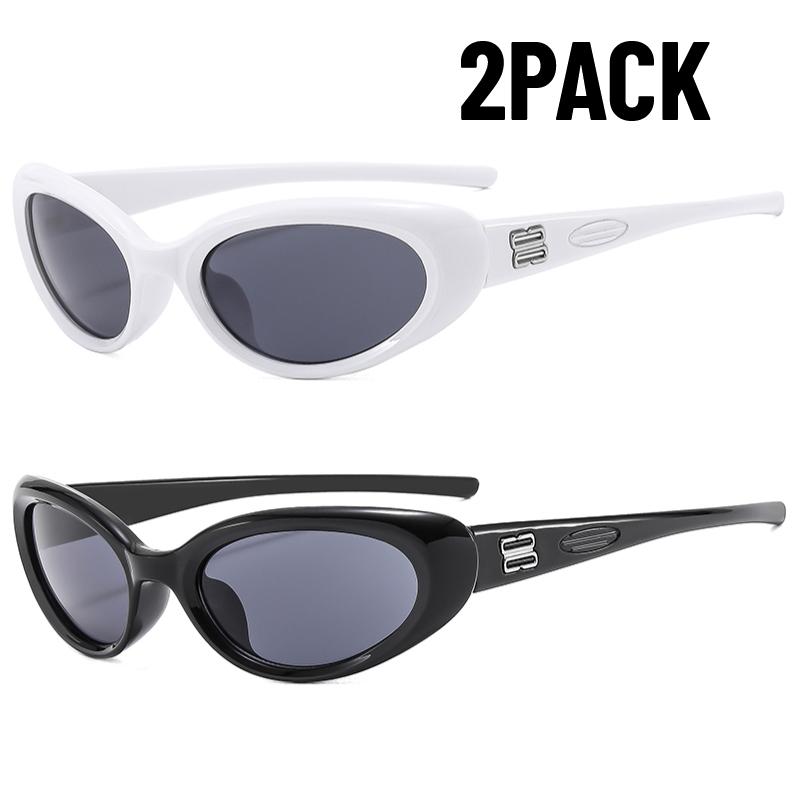 2PACK Fashion Candy Colour Retro Cat Eye Oval Sunglasses Black Small Frame Y2K UV Protective Sunglasses Outdoor Party Glasses