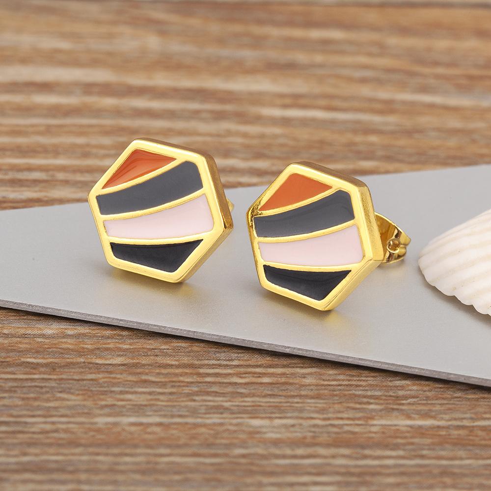 

Nidin Fashion Irregular Hexagon Square Stripe Zircon Charm Stud Earrings For Women Girls Daily Party Jewelry Accessories Gift
