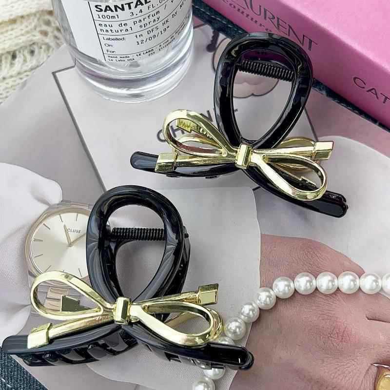 Korean Dongdaemun Alloy Bow Hair Clips - Sweet, Cool, Girly Temperament, High-End Feel, Medium Claw Hair Accessories
